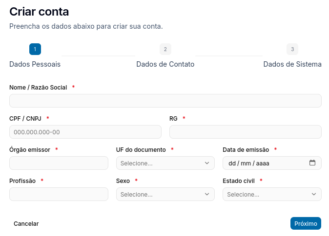 Criar conta ajuda