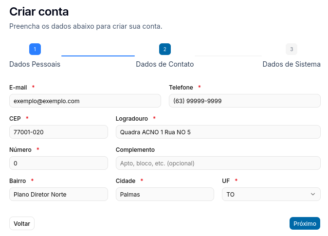 Criar conta ajuda
